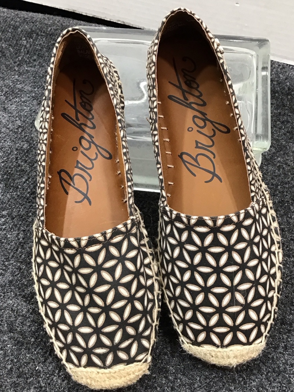 Brighton Rattan Black & Cream Geometric Espadrille Slip-Ons 7